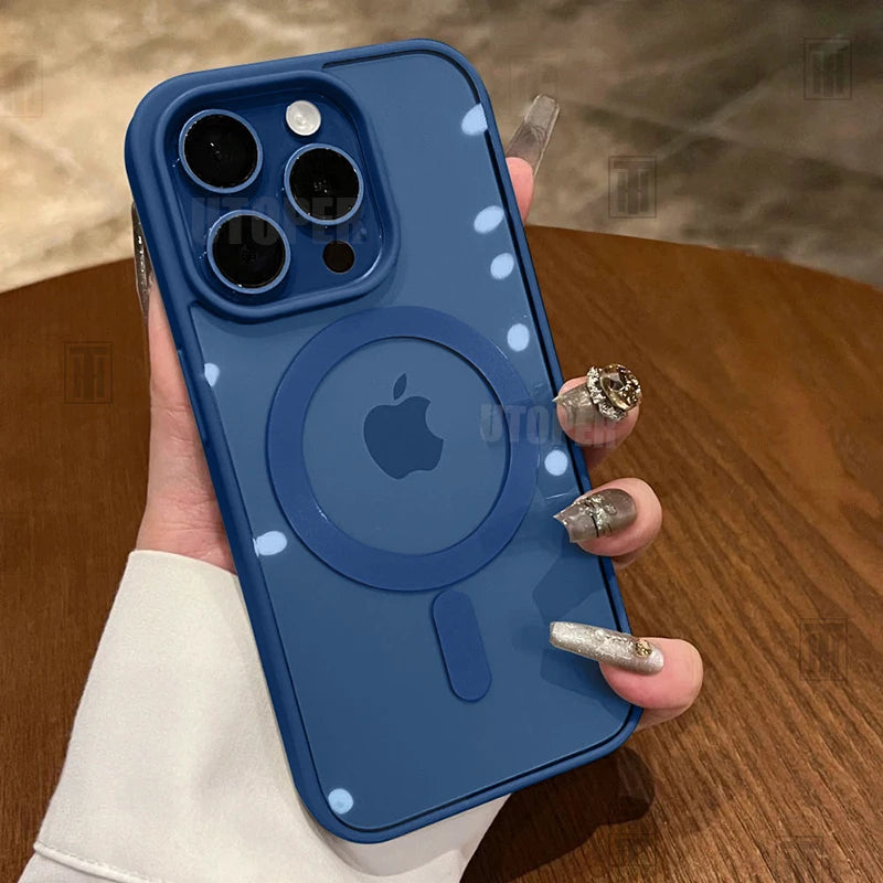 Crystal Pink Magnetic Acrylic iPhone Case – MagSafe Compatible Shockproof Hard Cover