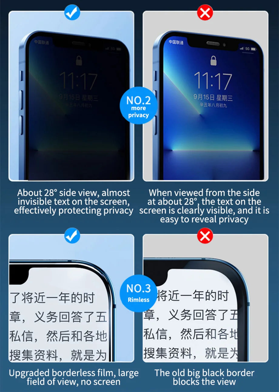 2PCS Anti-Spy Tempered Glass + 1PC Phone Case Set for iPhone 11–15 Series | Screen Protector & Protective Cover