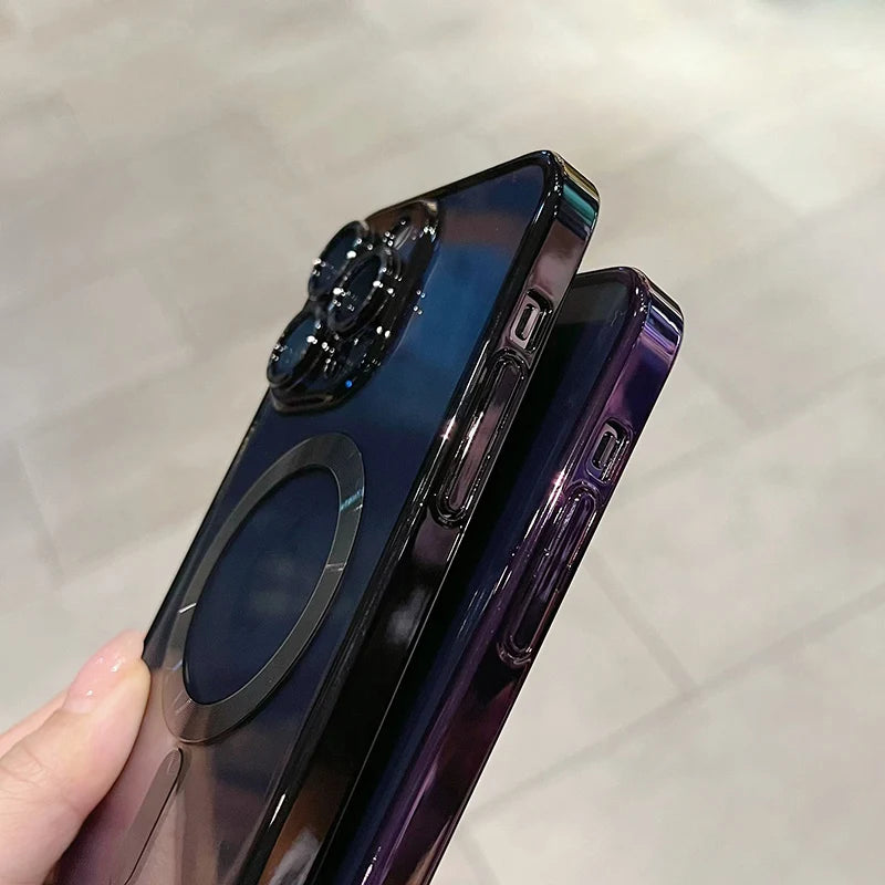 Luxury Magnetic Plating Clear Case – MagSafe Wireless Charging Compatible for iPhone 11–17 Series | Pro / Pro Max / Air / Plus | Shockproof Cover