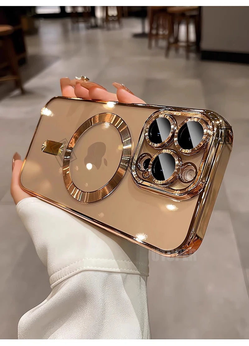 Official Desert Gold iPhone Case – Clear MagSafe Magnetic Lens Protection Cover for iPhone 11–17 Series | Pro / Pro Max / Air / Plus