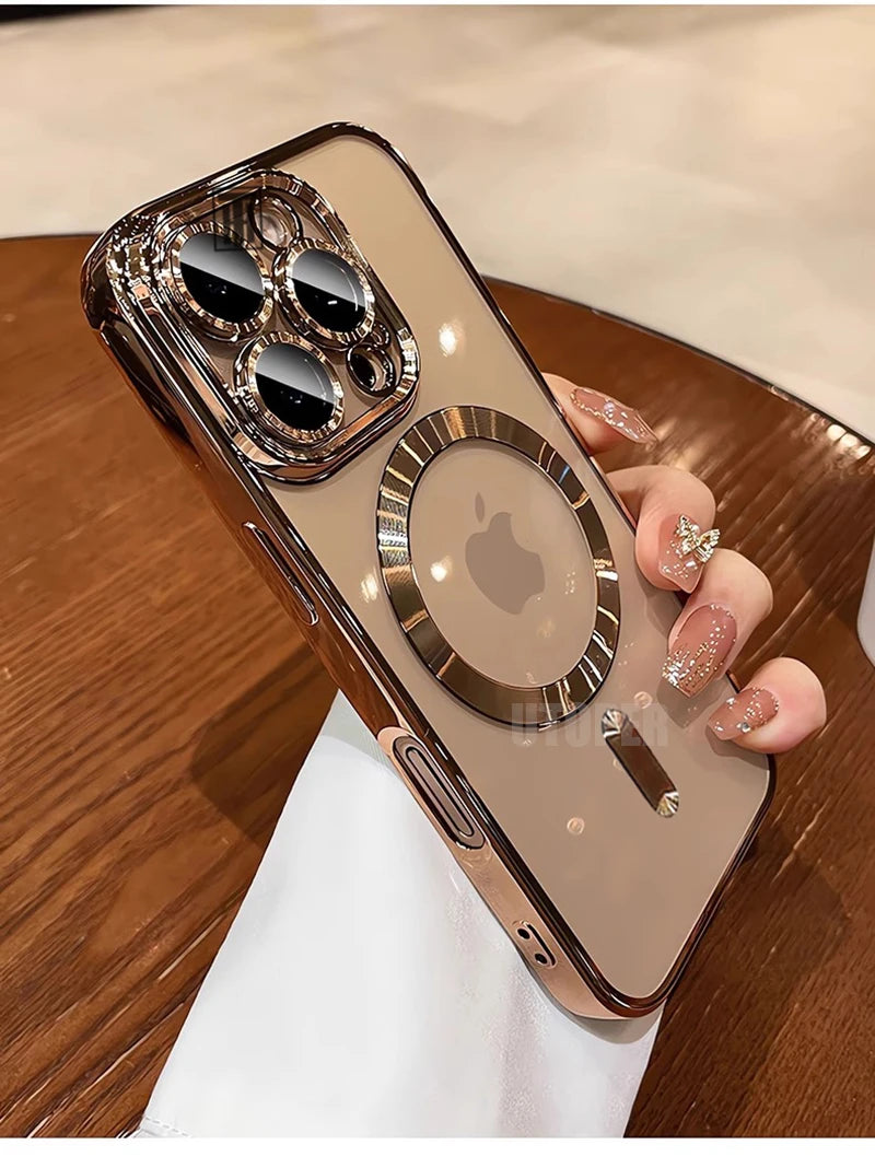 Official Desert Gold iPhone Case – Clear MagSafe Magnetic Lens Protection Cover for iPhone 11–17 Series | Pro / Pro Max / Air / Plus