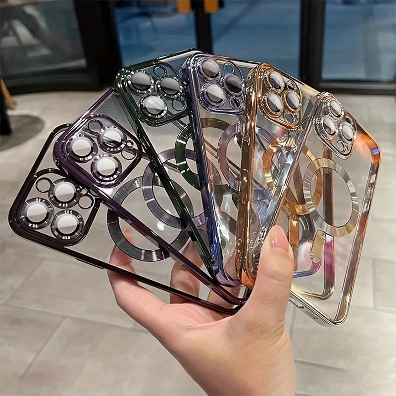 Luxury Magnetic Plating Clear Case – MagSafe Wireless Charging Compatible for iPhone 11–17 Series | Pro / Pro Max / Air / Plus | Shockproof Cover