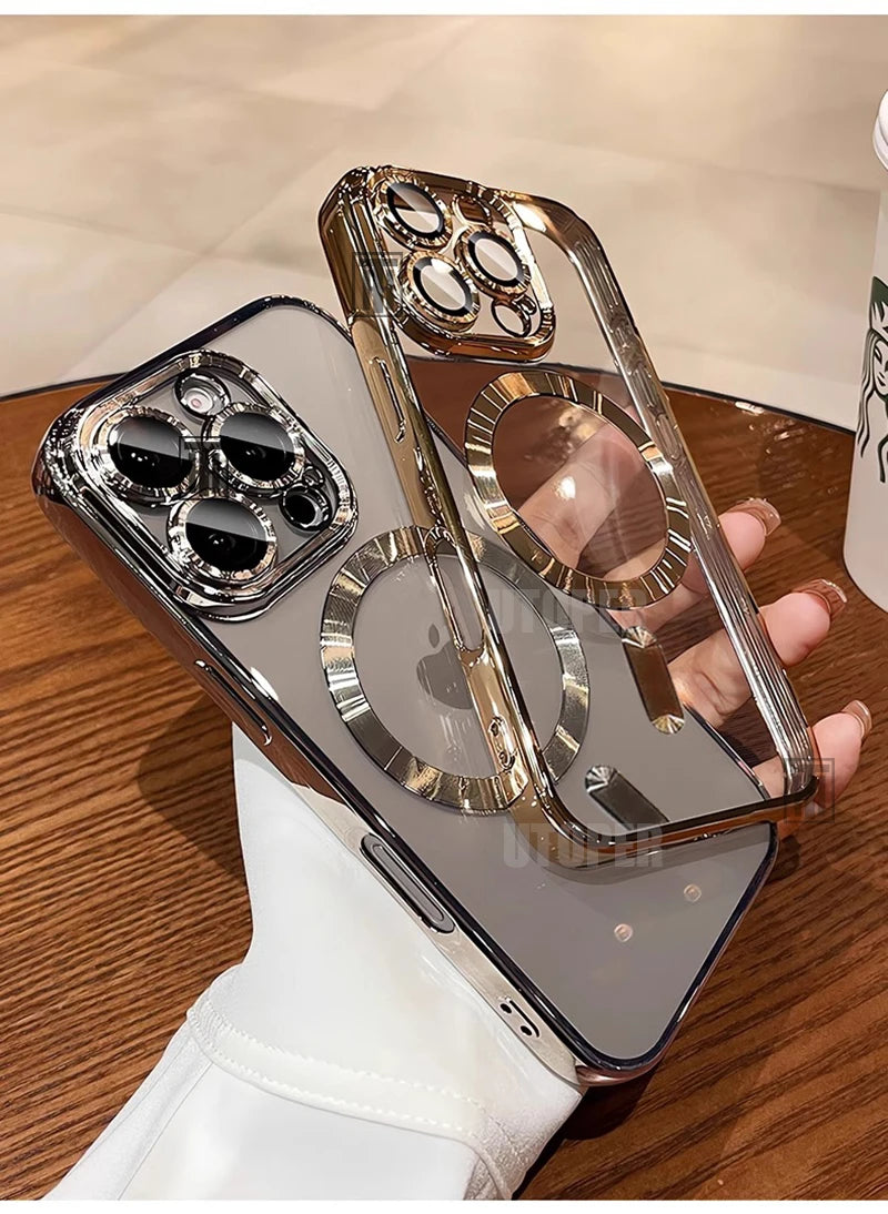 Official Desert Gold iPhone Case – Clear MagSafe Magnetic Lens Protection Cover for iPhone 11–17 Series | Pro / Pro Max / Air / Plus