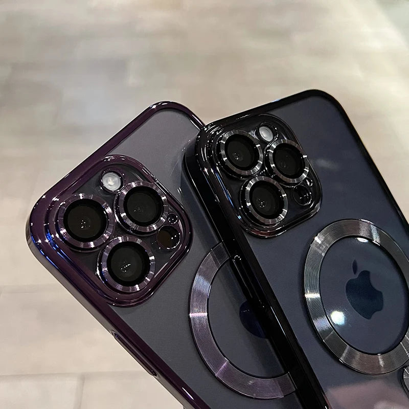 Luxury Magnetic Plating Clear Case – MagSafe Wireless Charging Compatible for iPhone 11–17 Series | Pro / Pro Max / Air / Plus | Shockproof Cover