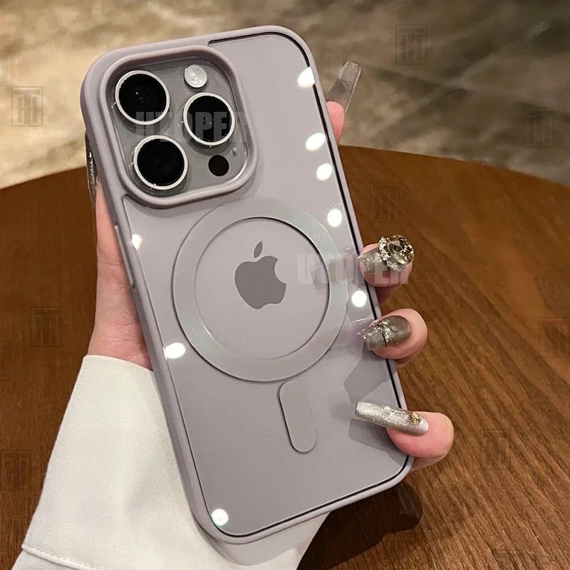 Crystal Pink Magnetic Acrylic iPhone Case – MagSafe Compatible Shockproof Hard Cover