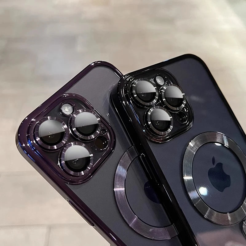 Luxury Magnetic Plating Clear Case – MagSafe Wireless Charging Compatible for iPhone 11–17 Series | Pro / Pro Max / Air / Plus | Shockproof Cover