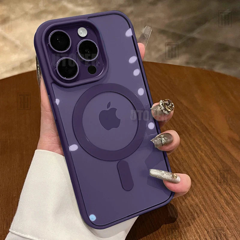 Crystal Pink Magnetic Acrylic iPhone Case – MagSafe Compatible Shockproof Hard Cover