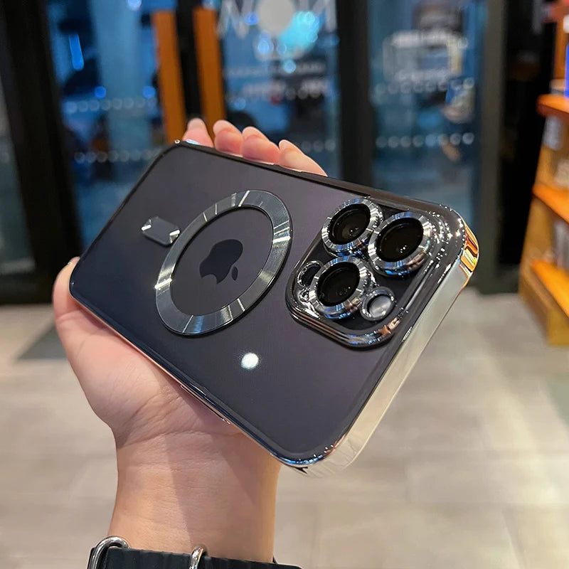 Luxury Magnetic Plating Clear Case – MagSafe Wireless Charging Compatible for iPhone 11–17 Series | Pro / Pro Max / Air / Plus | Shockproof Cover