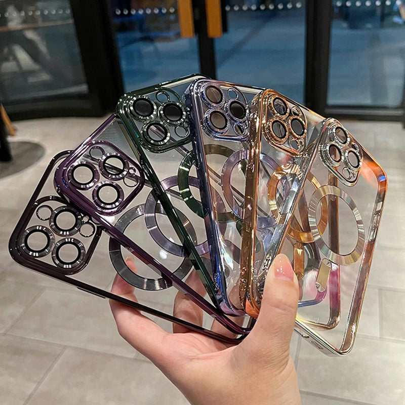 Luxury Magnetic Plating Clear Case – MagSafe Wireless Charging Compatible for iPhone 11–17 Series | Pro / Pro Max / Air / Plus | Shockproof Cover