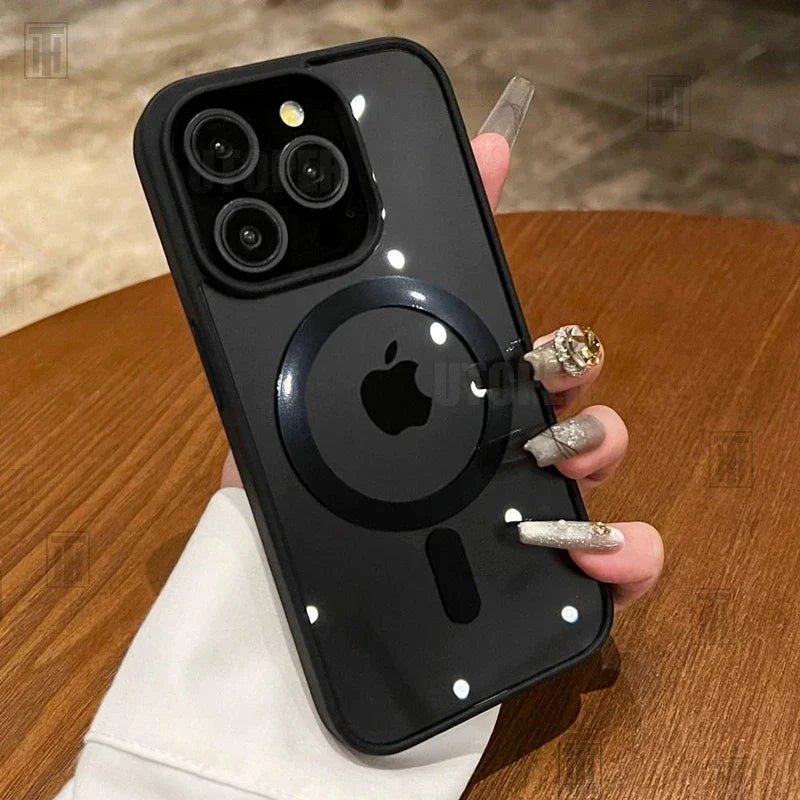 Crystal Pink Magnetic Acrylic iPhone Case – MagSafe Compatible Shockproof Hard Cover