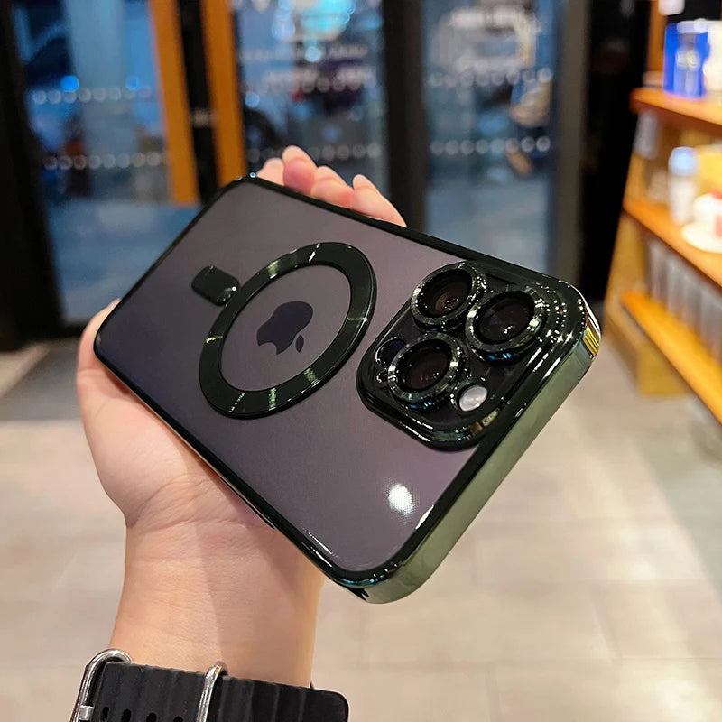 Luxury Magnetic Plating Clear Case – MagSafe Wireless Charging Compatible for iPhone 11–17 Series | Pro / Pro Max / Air / Plus | Shockproof Cover