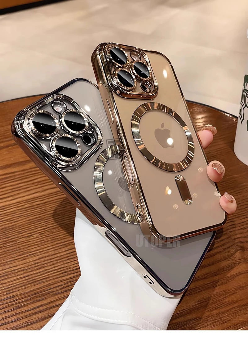 Official Desert Gold iPhone Case – Clear MagSafe Magnetic Lens Protection Cover for iPhone 11–17 Series | Pro / Pro Max / Air / Plus