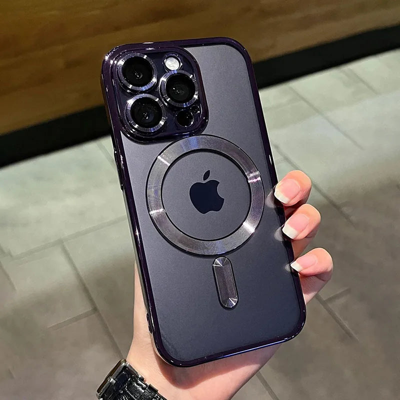 Luxury Magnetic Plating Clear Case – MagSafe Wireless Charging Compatible for iPhone 11–17 Series | Pro / Pro Max / Air / Plus | Shockproof Cover